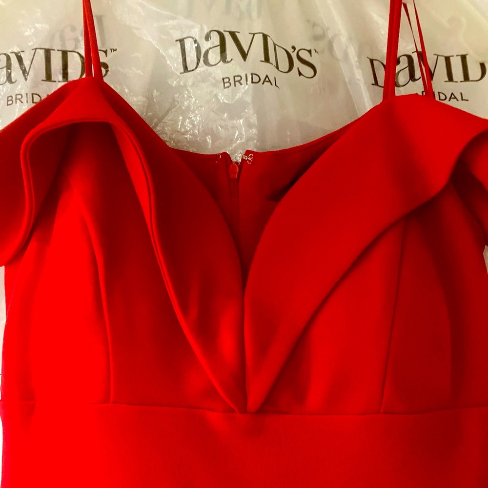 NEW- Vibrant Red Long Gown with mesh inlay in bust area. Never Worn